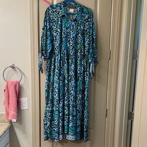 Blue-Green Animal Print Maxi Dress by